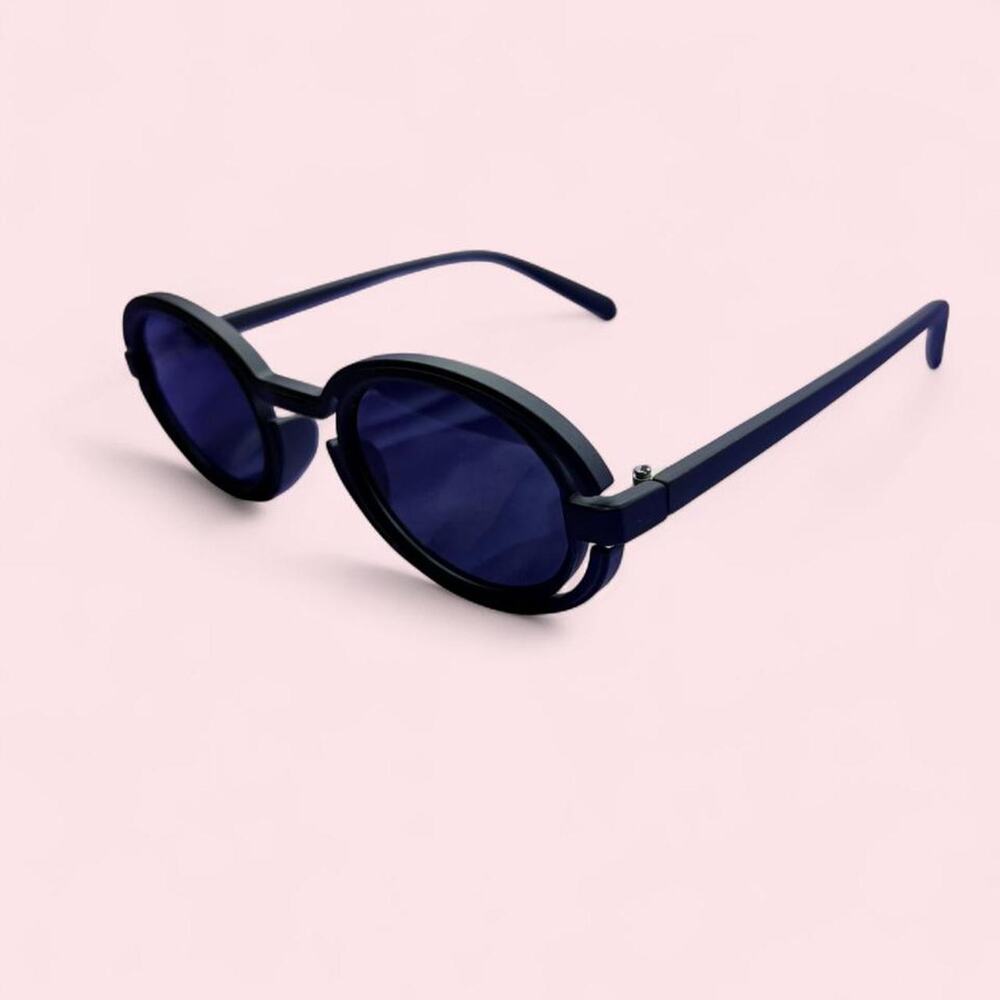 Matte black oval unisex sunglasses with a sleek cyber goth vibe Matrix cyber